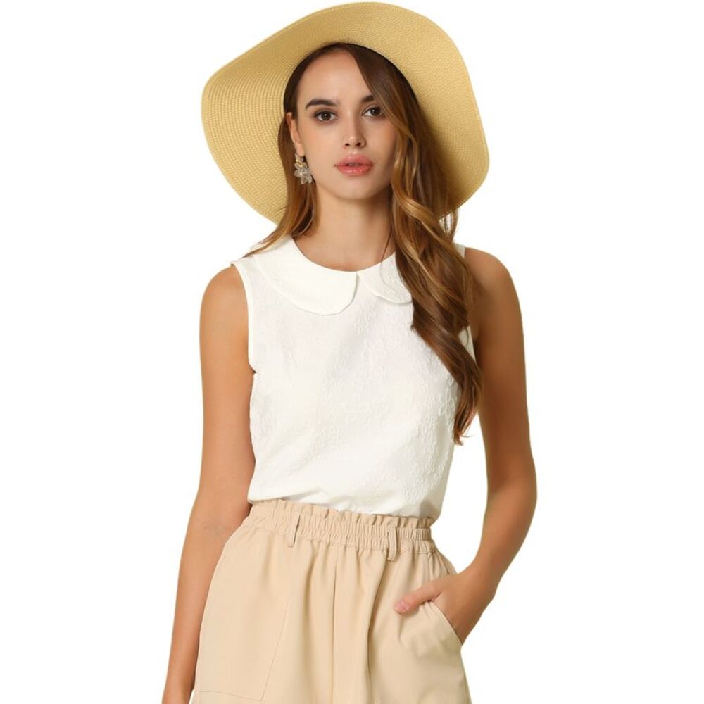 Allegra K White Sleeveless Peter Pan Collar Top
